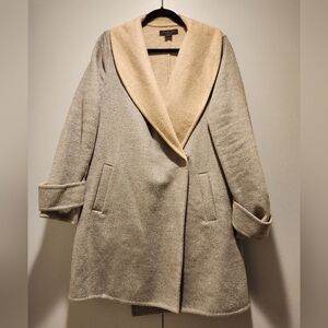 Tahari Grey And Beige Wool Coat